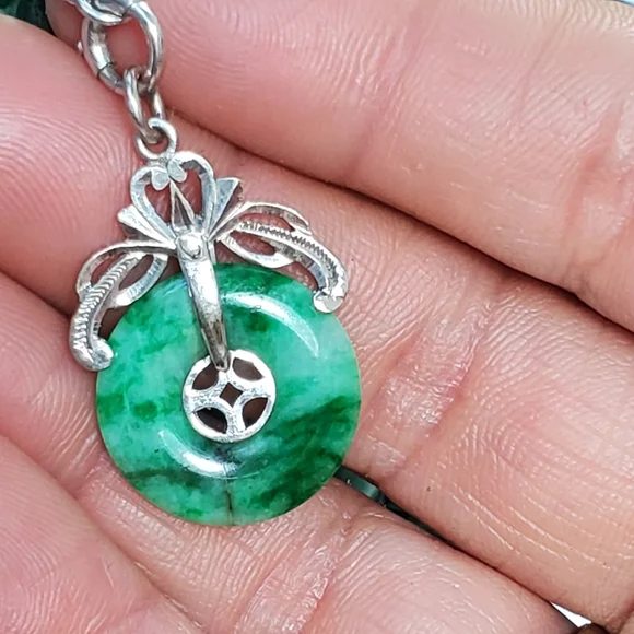 Imperial Jade 14k White Gold GOOD LUCK Pendant Charm 2.5 GRMS 14k Gold BS3